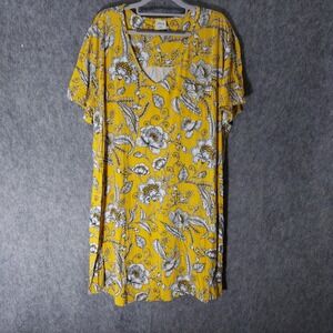 Soma Cool Night Sleepshirt XXL Yellow Floral Cottagecore Soft Dress Short Sleeve